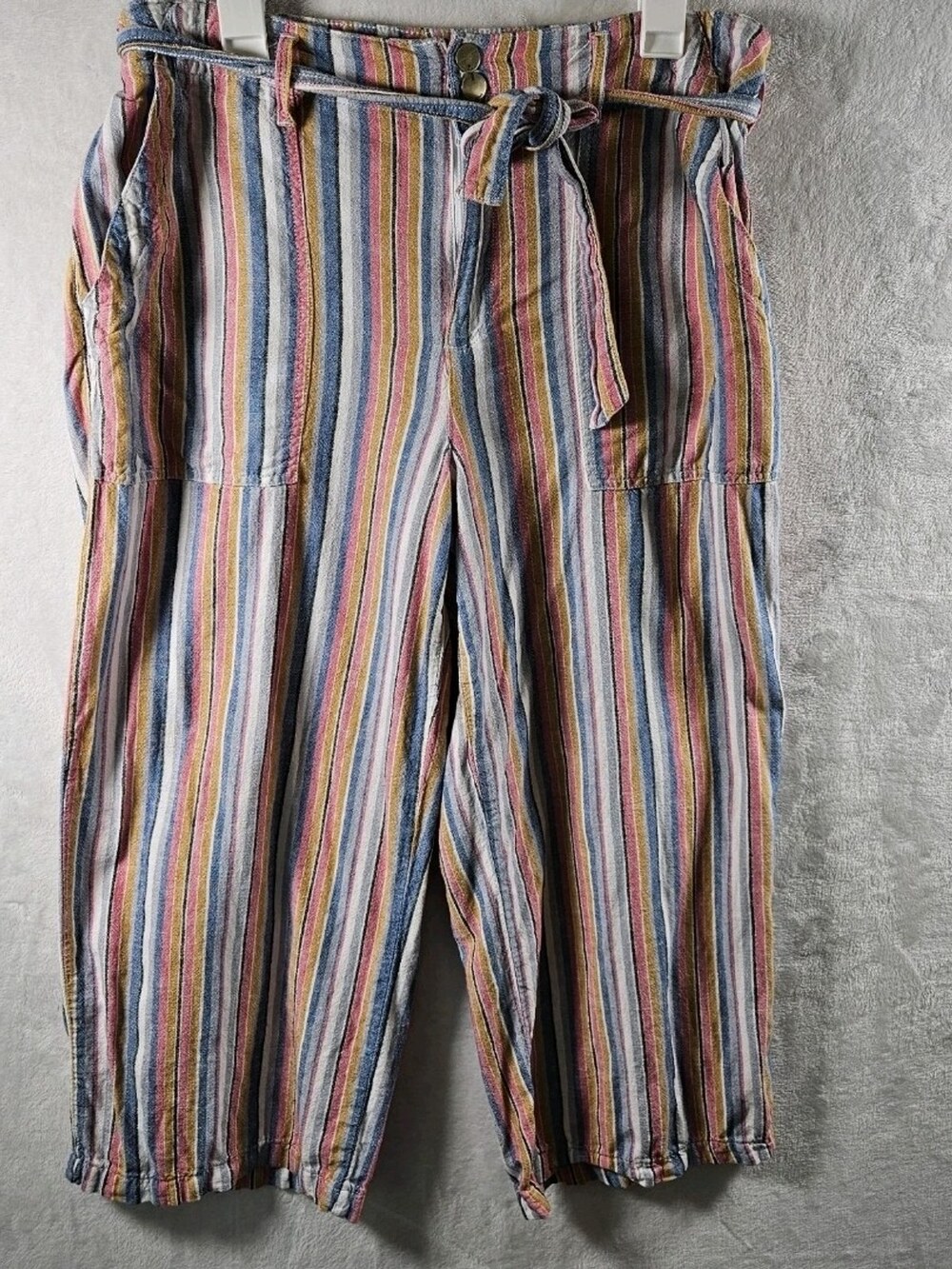 Seven7 Wide Leg Pants Multicolor Stripe Linen Viscose Women's Size 14 Costal